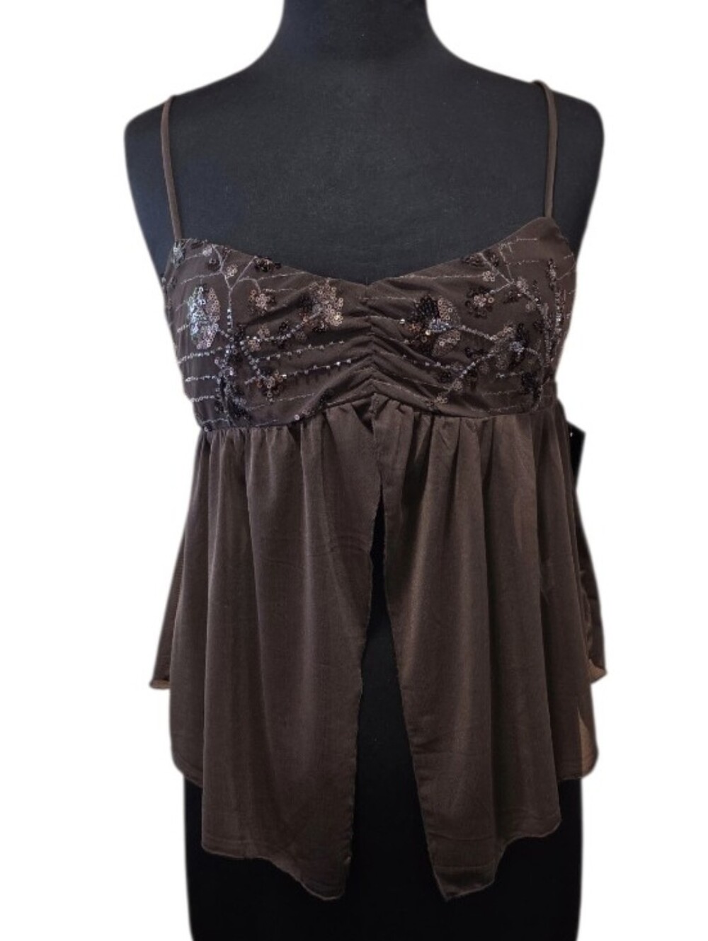 Nwt Mixed Threads Fairy Top Brown Sheer Boho Y2K Baddie Crop Tank